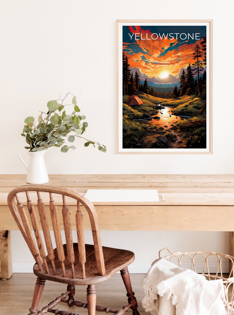 Affiche de voyage de Yellowstone, art mural du Wyoming, impression du Wyoming, affiche de Yellowstone, affiche du Wyoming, affiche de la nature, art de Yellowstone