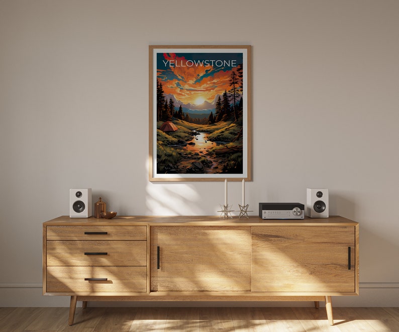 Affiche de voyage de Yellowstone, art mural du Wyoming, impression du Wyoming, affiche de Yellowstone, affiche du Wyoming, affiche de la nature, art de Yellowstone