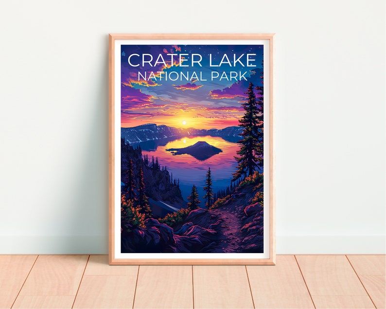 Affiche du parc national de Crater Lake, affiche de l'Oregon, art de l'Oregon, impression de Crater Lake, affiche de randonnée, impression de l'Oregon, art de Crater Lake