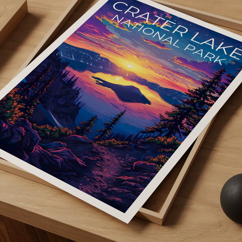 Affiche du parc national de Crater Lake, affiche de l'Oregon, art de l'Oregon, impression de Crater Lake, affiche de randonnée, impression de l'Oregon, art de Crater Lake