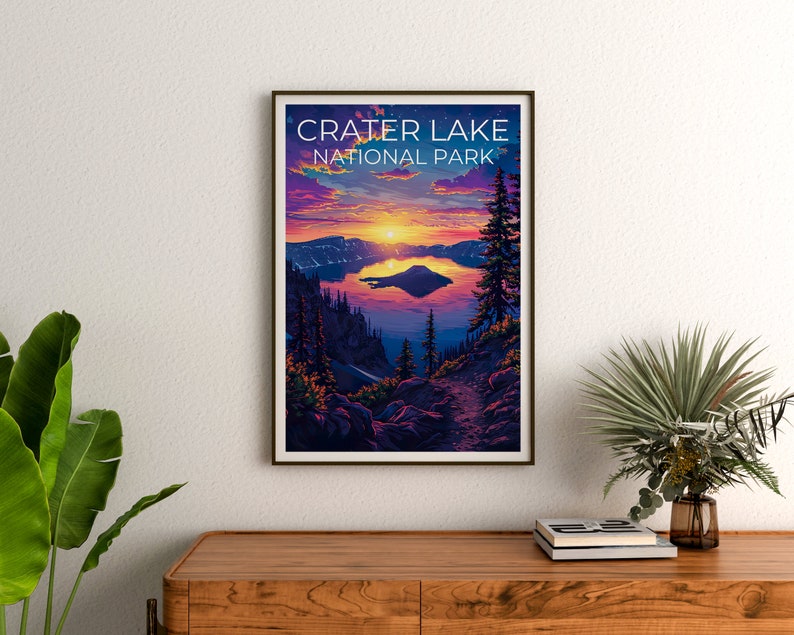 Affiche du parc national de Crater Lake, affiche de l'Oregon, art de l'Oregon, impression de Crater Lake, affiche de randonnée, impression de l'Oregon, art de Crater Lake
