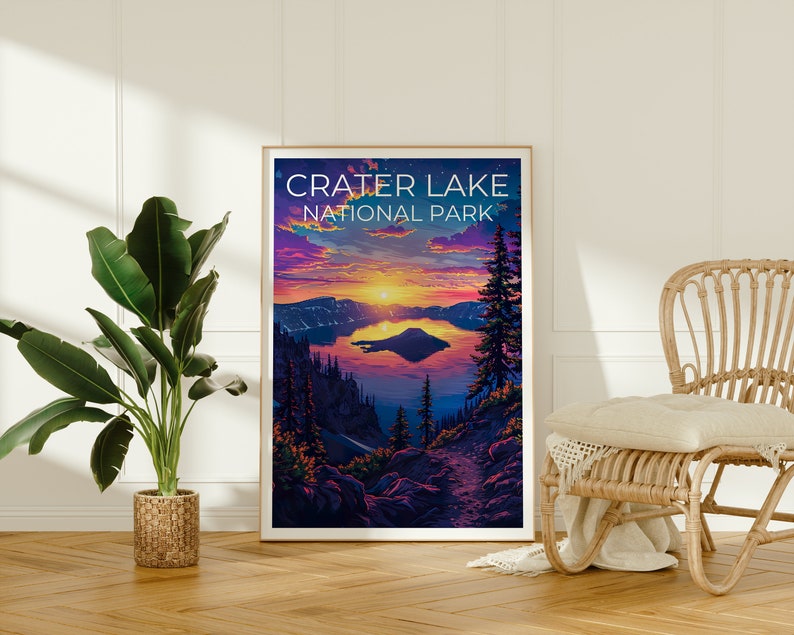 Affiche du parc national de Crater Lake, affiche de l'Oregon, art de l'Oregon, impression de Crater Lake, affiche de randonnée, impression de l'Oregon, art de Crater Lake
