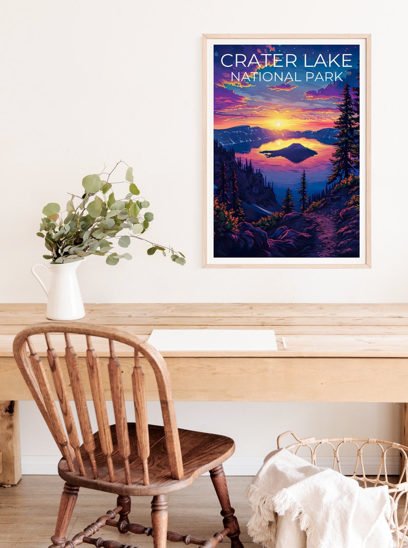 Affiche du parc national de Crater Lake, affiche de l'Oregon, art de l'Oregon, impression de Crater Lake, affiche de randonnée, impression de l'Oregon, art de Crater Lake