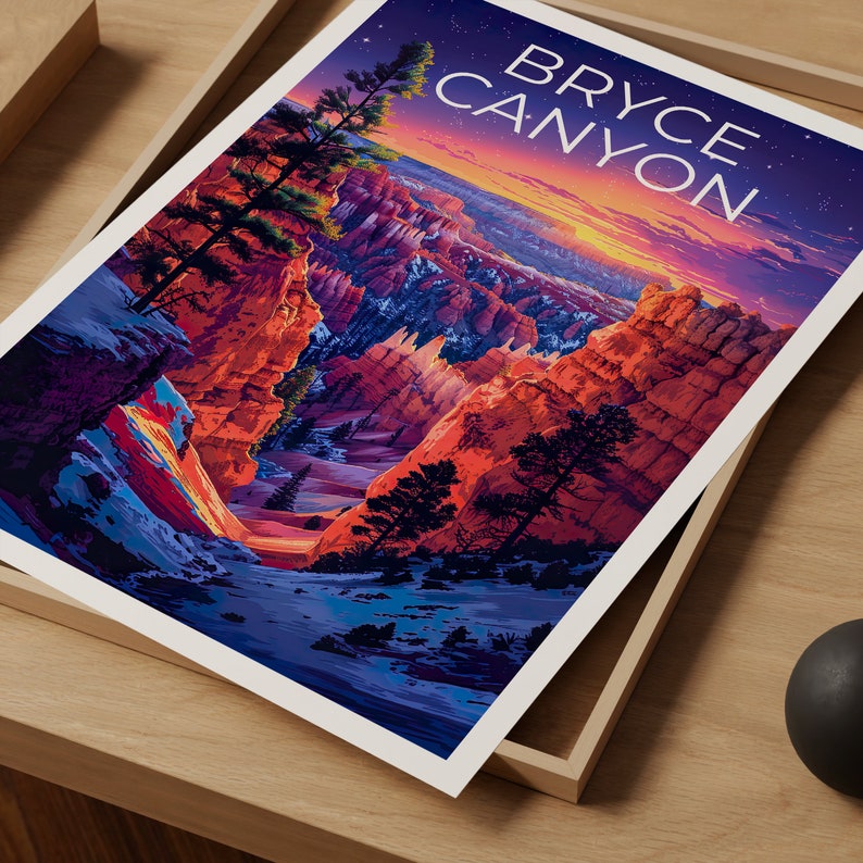 Affiche du parc national de Bryce Canyon, impression de Bryce Canyon, affiche de l'Utah, impression de l'Utah, affiche de voyage de l'Utah, art du canyon, art de Bryce Canyon