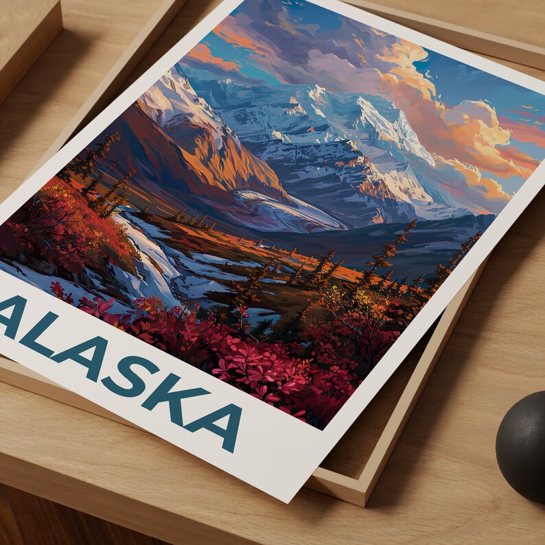 Alaska Travel Poster, Mountain Wall Art, Mountain Print, Alaska Poster, Mountain Poster, Alaska Print, Alaska Art
