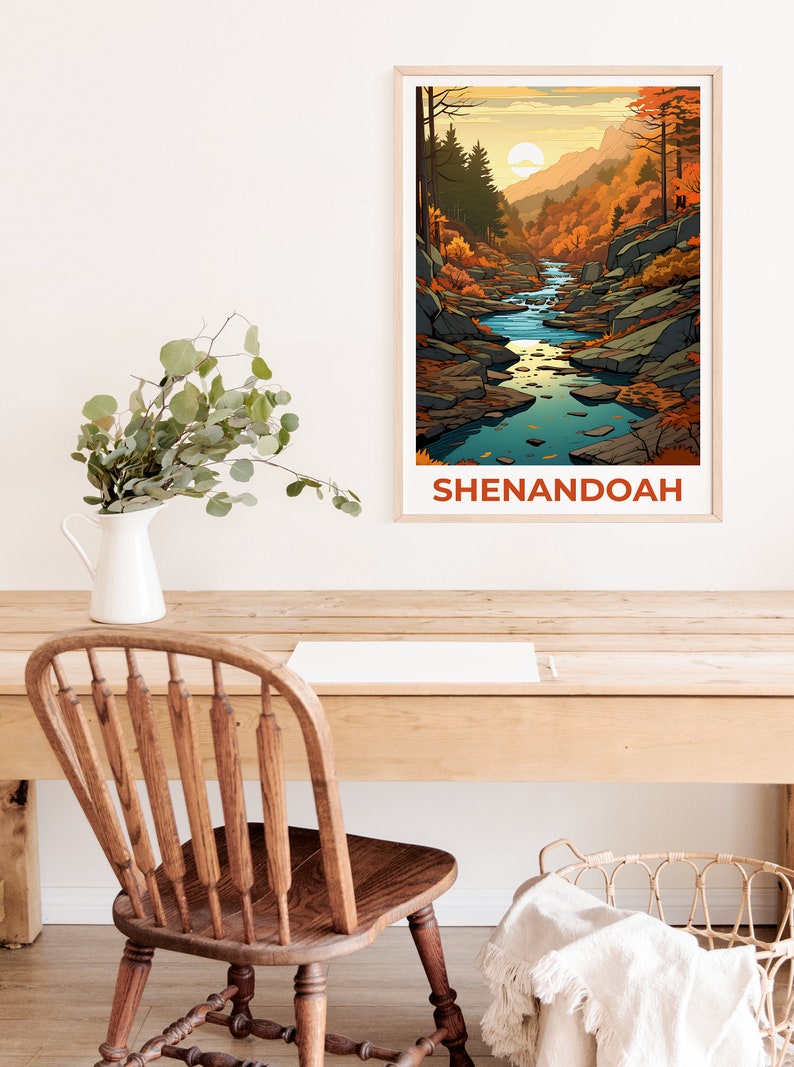 Affiche de voyage de Shenandoah, art mural de Virginie, impression de Virginie, affiche de Shenandoah, affiche de Virginie, affiche de forêt, art de Shenandoah