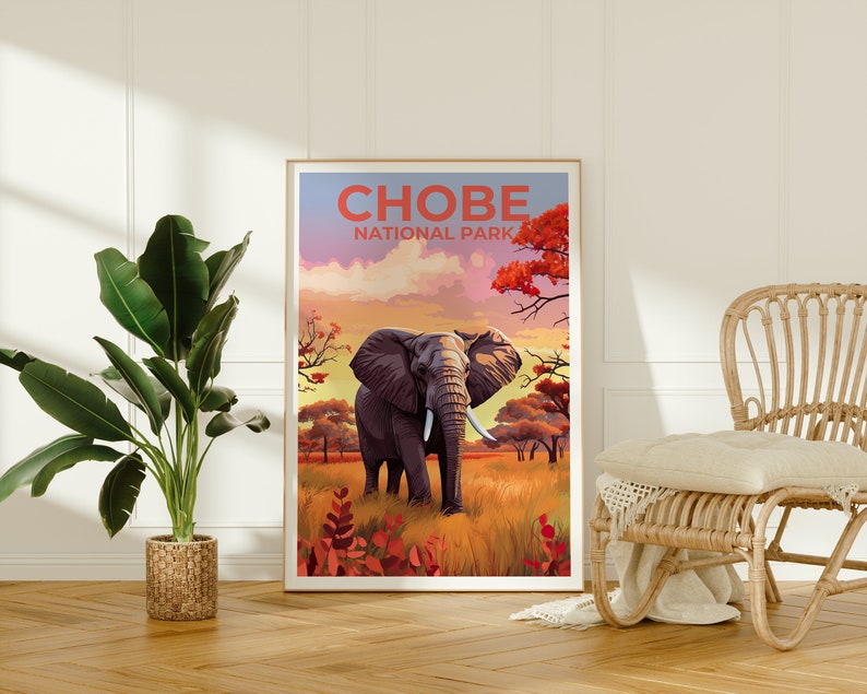 Chobe National Park Poster, Botswana Print, Botswana Art, Elephant Print, Safari Poster, Africa Poster, Chobe Print