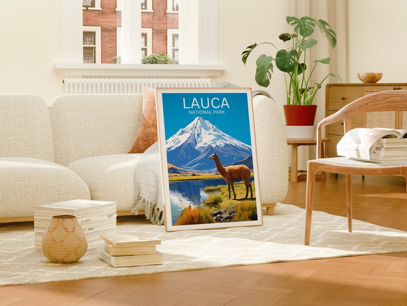 Lauca Travel Poster, Chile Wall Art, Chile Print, Lauca Poster, Llama Poster, South America Poster, Nature Poster