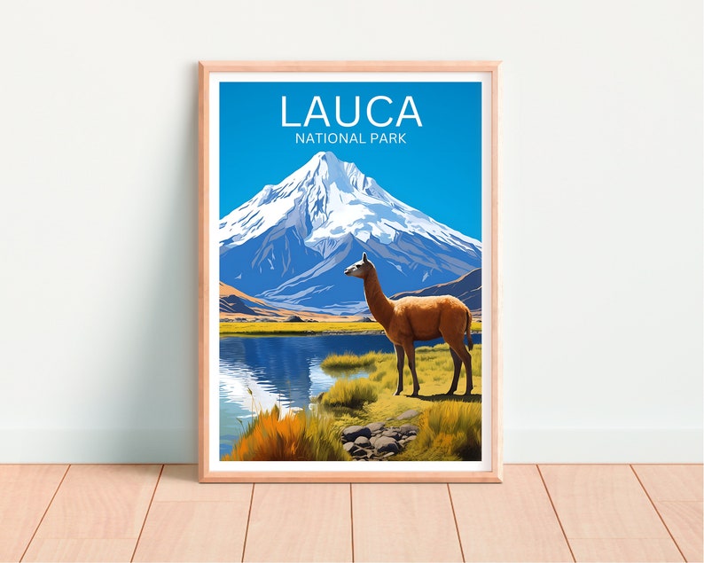 Lauca Travel Poster, Chile Wall Art, Chile Print, Lauca Poster, Llama Poster, South America Poster, Nature Poster