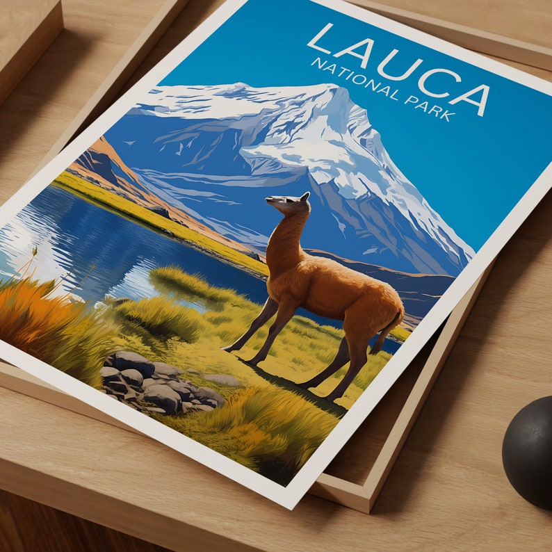 Lauca Travel Poster, Chile Wall Art, Chile Print, Lauca Poster, Llama Poster, South America Poster, Nature Poster