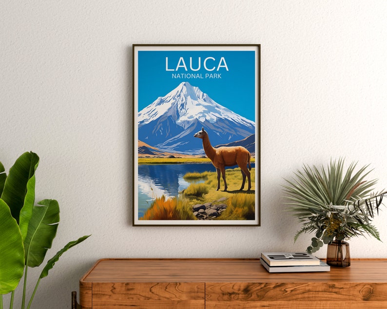 Lauca Travel Poster, Chile Wall Art, Chile Print, Lauca Poster, Llama Poster, South America Poster, Nature Poster
