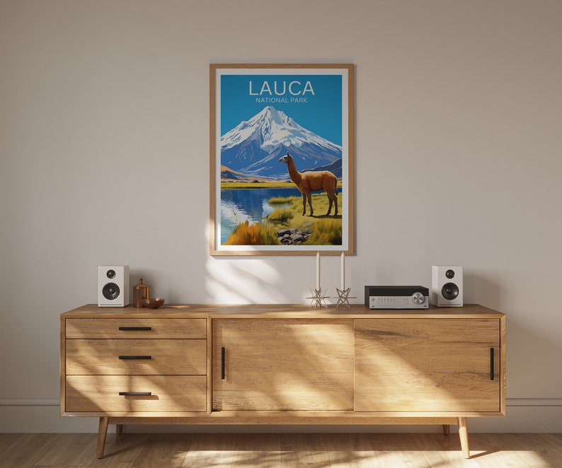 Lauca Travel Poster, Chile Wall Art, Chile Print, Lauca Poster, Llama Poster, South America Poster, Nature Poster