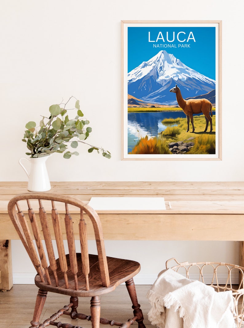 Lauca Travel Poster, Chile Wall Art, Chile Print, Lauca Poster, Llama Poster, South America Poster, Nature Poster