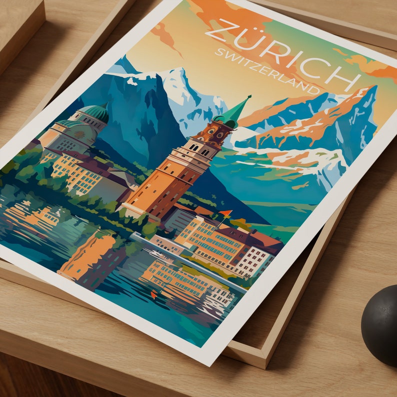 Zürich Travel Poster, Switzerland Wall Art, Switzerland Print, Zürich Poster, Zurich Art, City Poster, Wall Decor