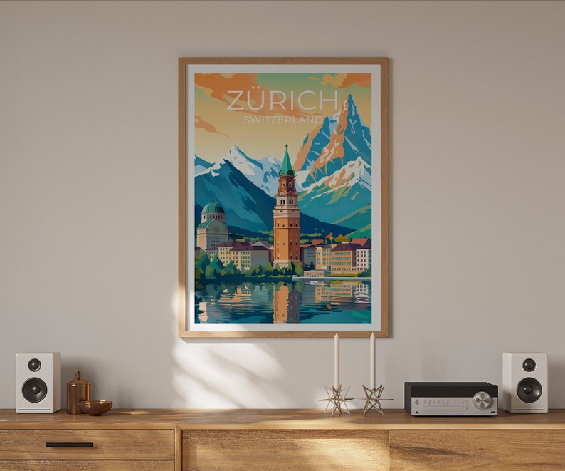 Zürich Travel Poster, Switzerland Wall Art, Switzerland Print, Zürich Poster, Zurich Art, City Poster, Wall Decor