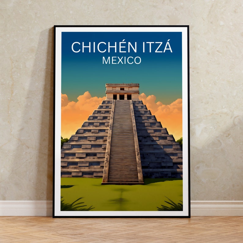 Chichén Itzá Poster, Mexico Wall Art, Mexico Print, Chichén Itzá Poster, Mayan Poster, Temple Poster, Chichén Itzá Wall Art