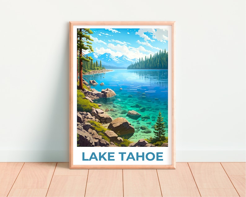 Lake Tahoe Poster, Lake Tahoe Print, California Poster, California Print, Lake Tahoe Travel Poster, Nevada Poster, Lake Tahoe Art