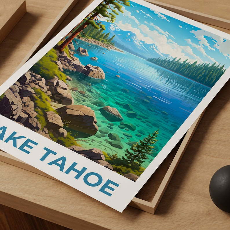 Lake Tahoe Poster, Lake Tahoe Print, California Poster, California Print, Lake Tahoe Travel Poster, Nevada Poster, Lake Tahoe Art