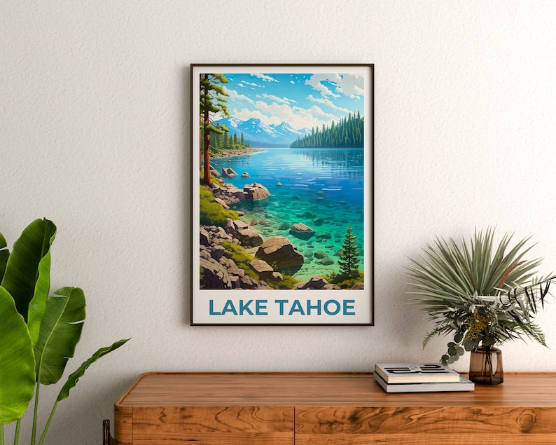 Lake Tahoe Poster, Lake Tahoe Print, California Poster, California Print, Lake Tahoe Travel Poster, Nevada Poster, Lake Tahoe Art