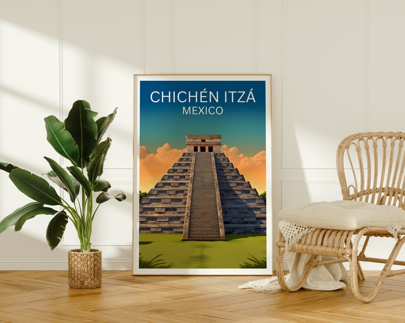 Chichén Itzá Poster, Mexico Wall Art, Mexico Print, Chichén Itzá Poster, Mayan Poster, Temple Poster, Chichén Itzá Wall Art