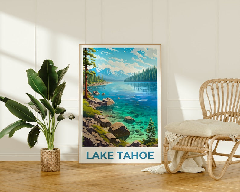 Lake Tahoe Poster, Lake Tahoe Print, California Poster, California Print, Lake Tahoe Travel Poster, Nevada Poster, Lake Tahoe Art
