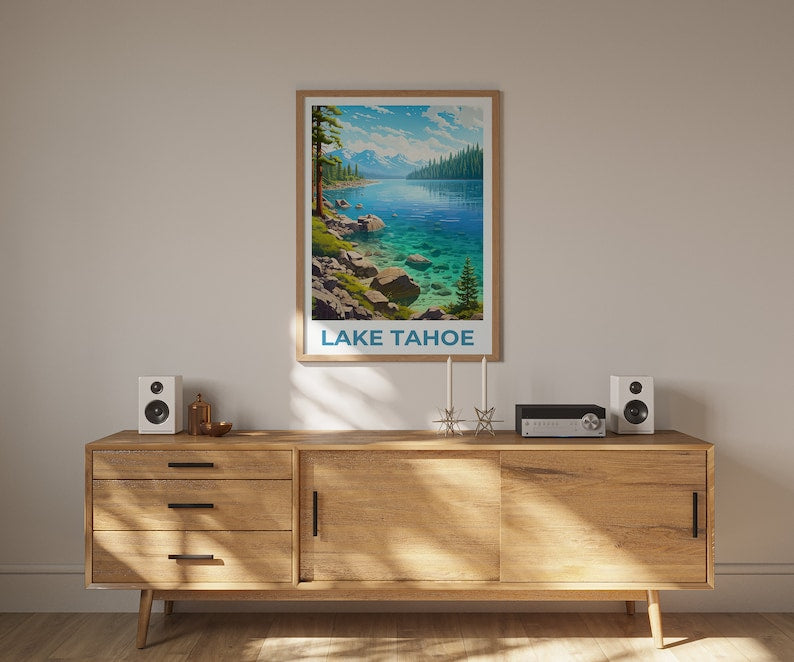 Lake Tahoe Poster, Lake Tahoe Print, California Poster, California Print, Lake Tahoe Travel Poster, Nevada Poster, Lake Tahoe Art
