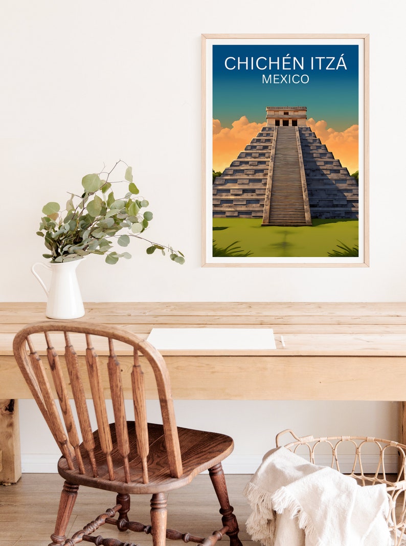 Chichén Itzá Poster, Mexico Wall Art, Mexico Print, Chichén Itzá Poster, Mayan Poster, Temple Poster, Chichén Itzá Wall Art