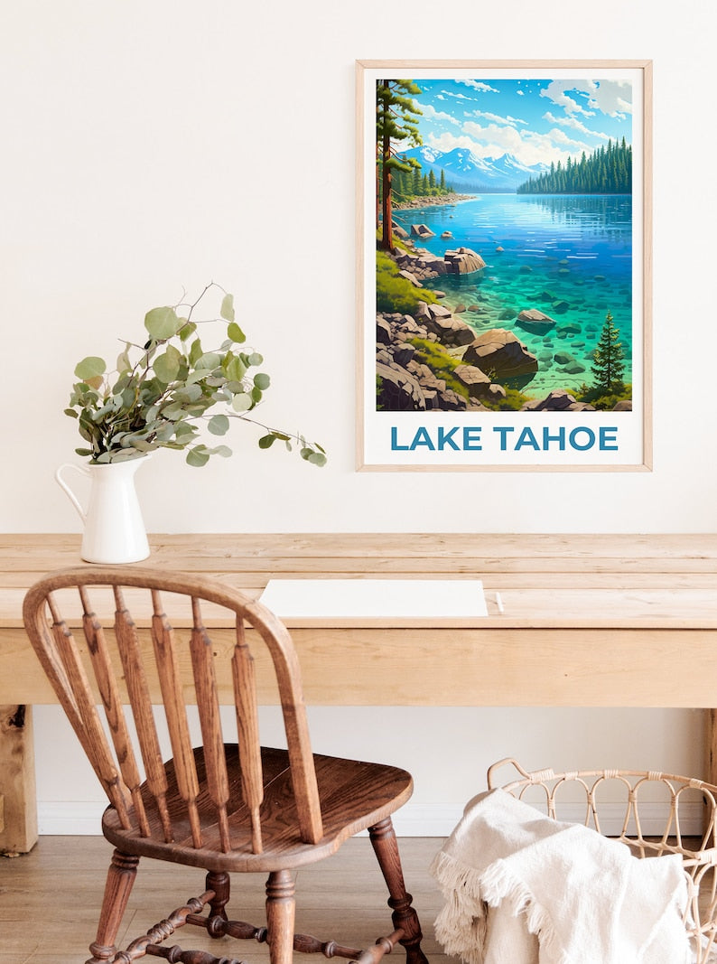 Lake Tahoe Poster, Lake Tahoe Print, California Poster, California Print, Lake Tahoe Travel Poster, Nevada Poster, Lake Tahoe Art