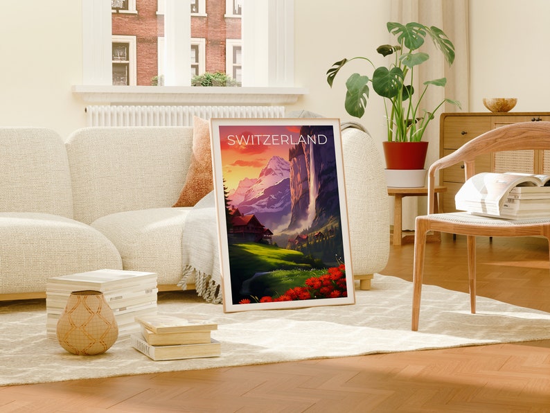 Switzerland Travel Poster, Lauterbrunnen Wall Art, Lauterbrunnen Print, Switzerland Poster, Lauterbrunnen Poster, Switzerland Art