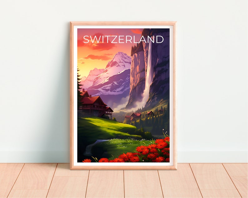 Switzerland Travel Poster, Lauterbrunnen Wall Art, Lauterbrunnen Print, Switzerland Poster, Lauterbrunnen Poster, Switzerland Art