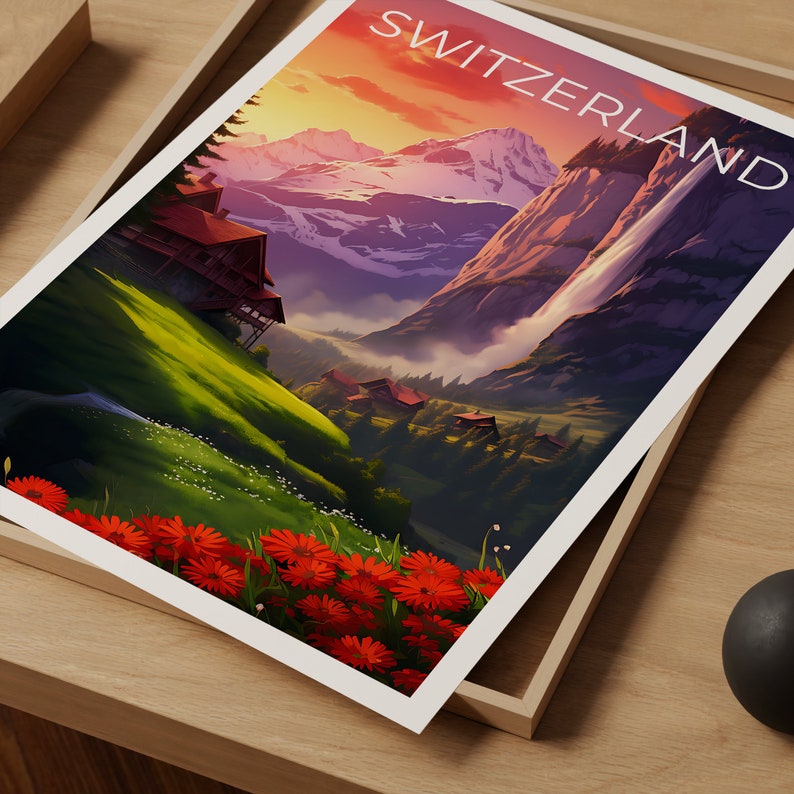 Switzerland Travel Poster, Lauterbrunnen Wall Art, Lauterbrunnen Print, Switzerland Poster, Lauterbrunnen Poster, Switzerland Art