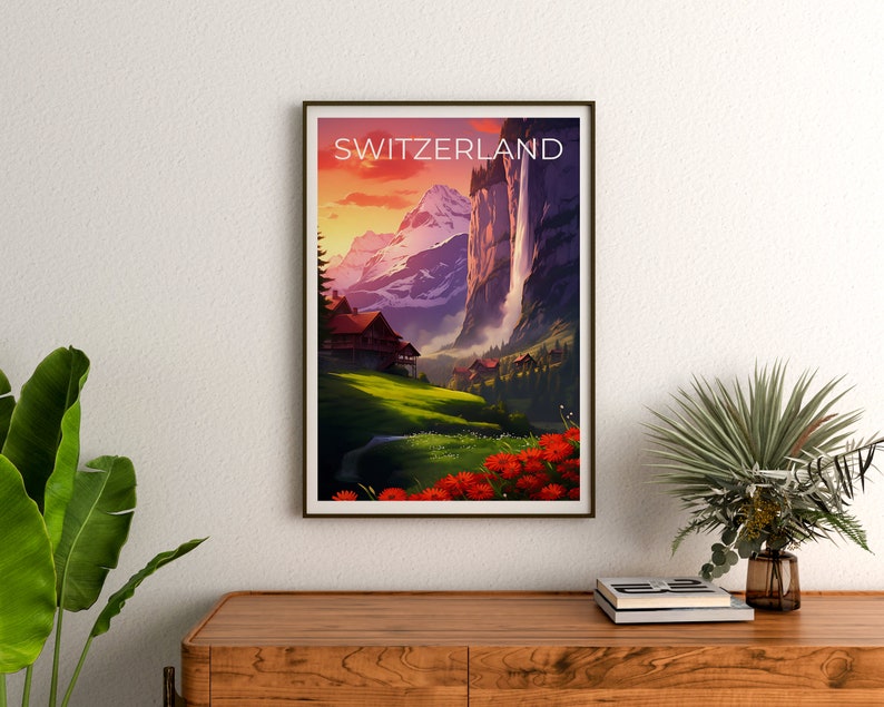 Switzerland Travel Poster, Lauterbrunnen Wall Art, Lauterbrunnen Print, Switzerland Poster, Lauterbrunnen Poster, Switzerland Art