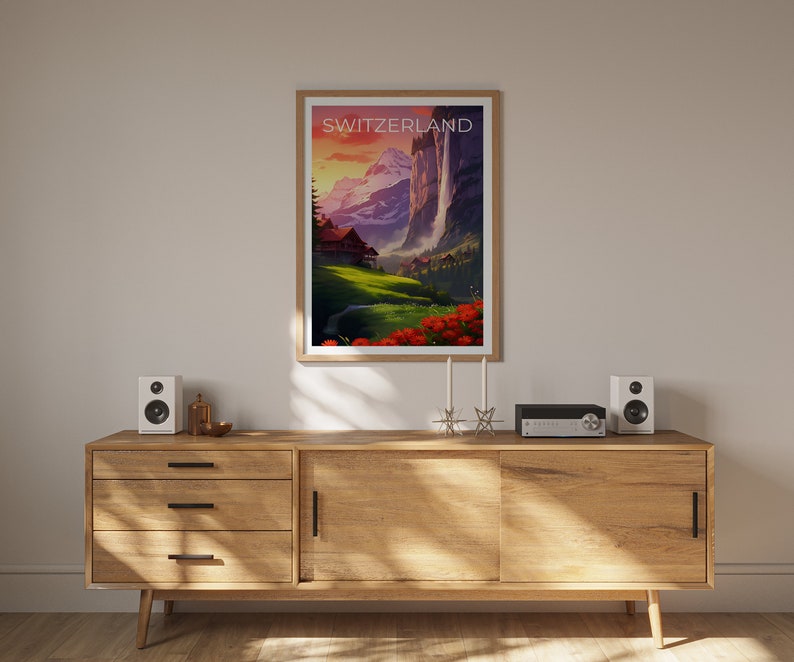 Switzerland Travel Poster, Lauterbrunnen Wall Art, Lauterbrunnen Print, Switzerland Poster, Lauterbrunnen Poster, Switzerland Art