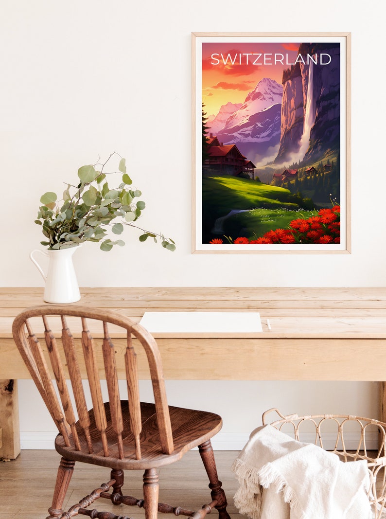 Switzerland Travel Poster, Lauterbrunnen Wall Art, Lauterbrunnen Print, Switzerland Poster, Lauterbrunnen Poster, Switzerland Art