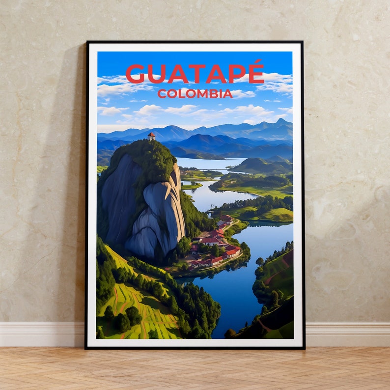 Guatapé Travel Poster, Colombia Wall Art, Colombia Print, Guatapé Poster, El Peñón Poster, Nature Poster, El Peñón, Guatapé Art