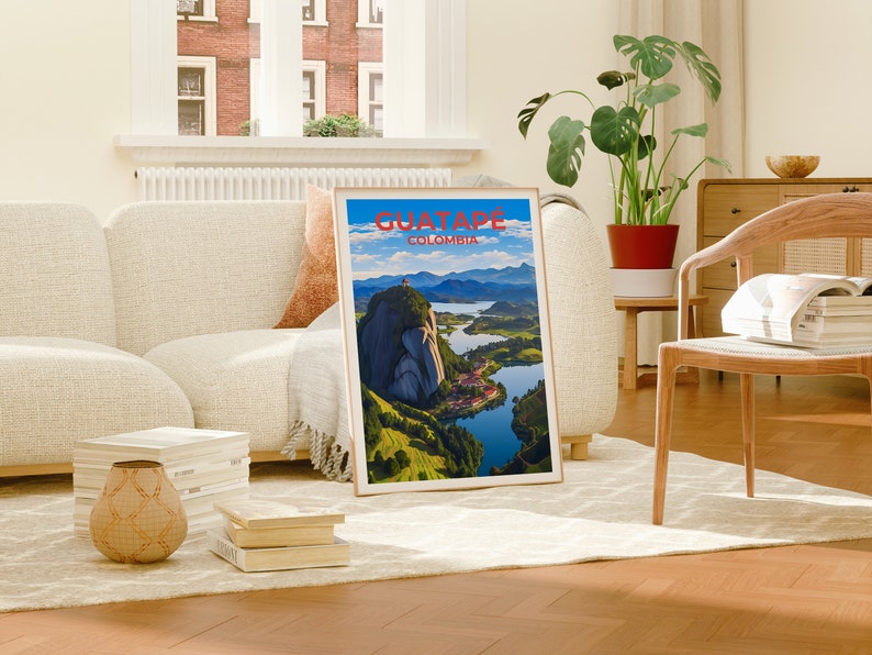 Affiche de voyage Guatapé, Art mural Colombie, Impression Colombie, Affiche Guatapé, Affiche El Peñón, Affiche nature, El Peñón, Guatapé Art