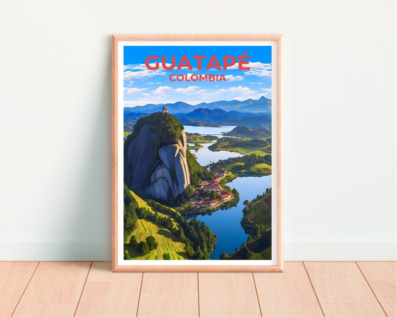 Affiche de voyage Guatapé, Art mural Colombie, Impression Colombie, Affiche Guatapé, Affiche El Peñón, Affiche nature, El Peñón, Guatapé Art