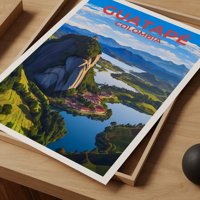 Affiche de voyage Guatapé, Art mural Colombie, Impression Colombie, Affiche Guatapé, Affiche El Peñón, Affiche nature, El Peñón, Guatapé Art