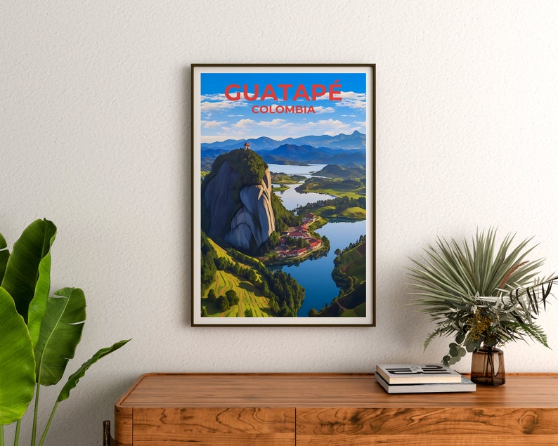 Affiche de voyage Guatapé, Art mural Colombie, Impression Colombie, Affiche Guatapé, Affiche El Peñón, Affiche nature, El Peñón, Guatapé Art