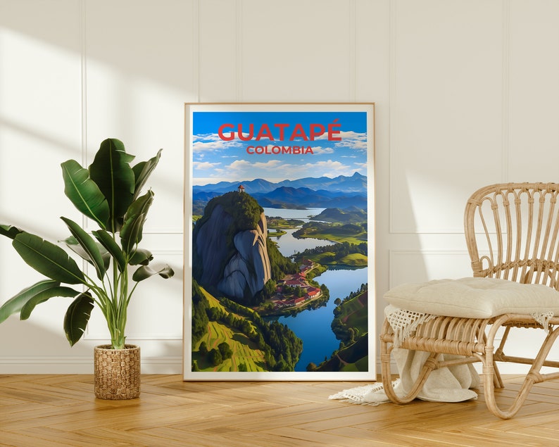 Affiche de voyage Guatapé, Art mural Colombie, Impression Colombie, Affiche Guatapé, Affiche El Peñón, Affiche nature, El Peñón, Guatapé Art