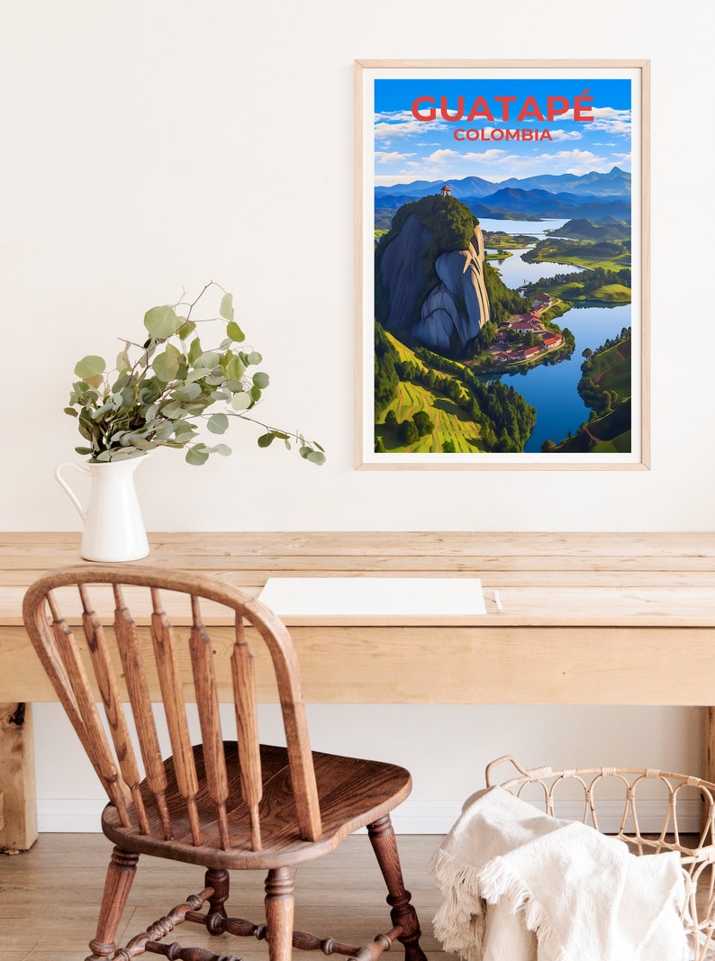 Affiche de voyage Guatapé, Art mural Colombie, Impression Colombie, Affiche Guatapé, Affiche El Peñón, Affiche nature, El Peñón, Guatapé Art