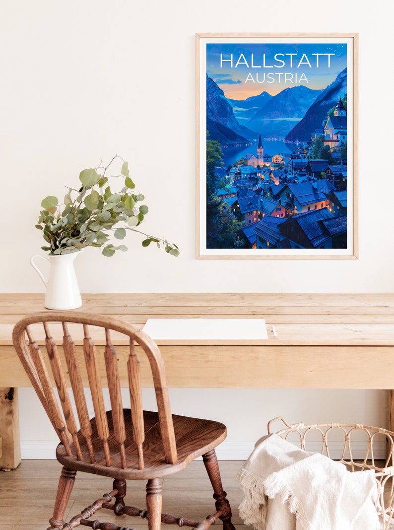 Hallstatt Travel Poster, Austria Wall Art, Austria Print, Hallstatt Poster, Austria Poster, Europe Poster, Austria Art