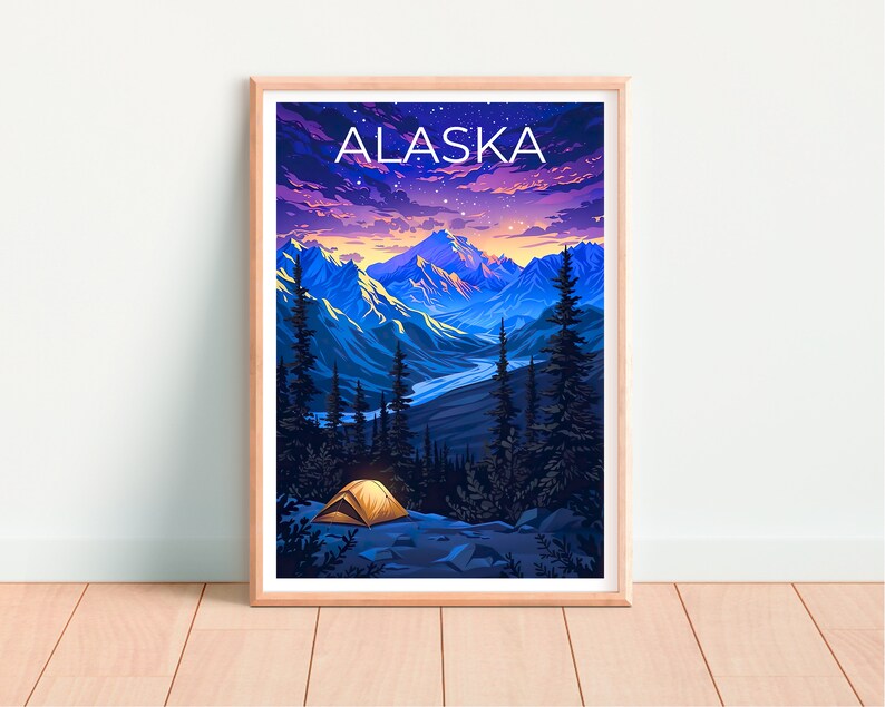 Alaska Poster, Alaska Print, Mountain Poster, Mountain Print, Alaska Travel Poster, Camping Poster, Alaska Art