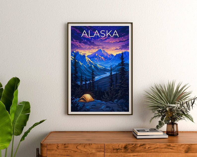 Alaska Poster, Alaska Print, Mountain Poster, Mountain Print, Alaska Travel Poster, Camping Poster, Alaska Art