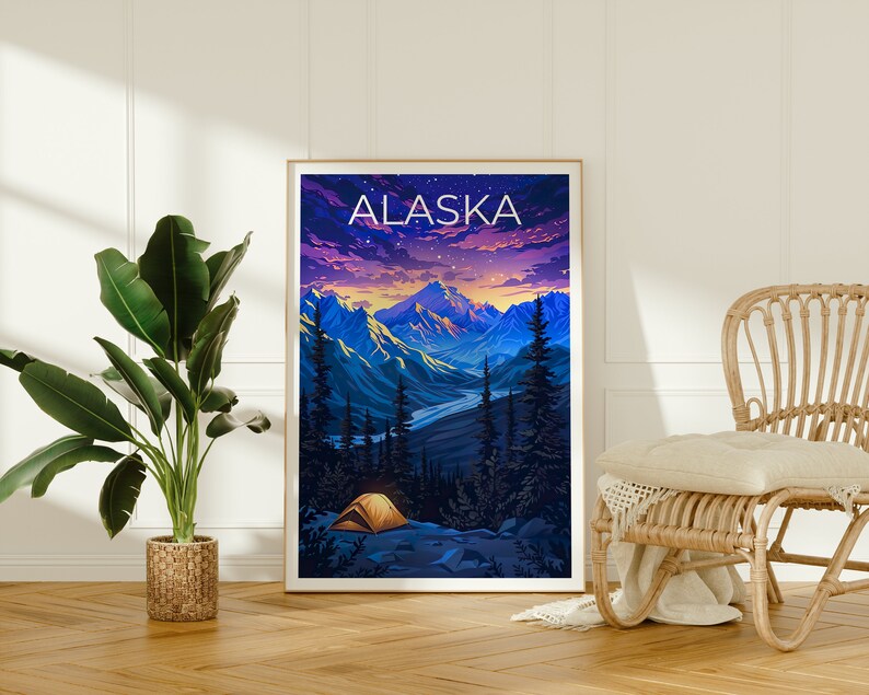 Alaska Poster, Alaska Print, Mountain Poster, Mountain Print, Alaska Travel Poster, Camping Poster, Alaska Art