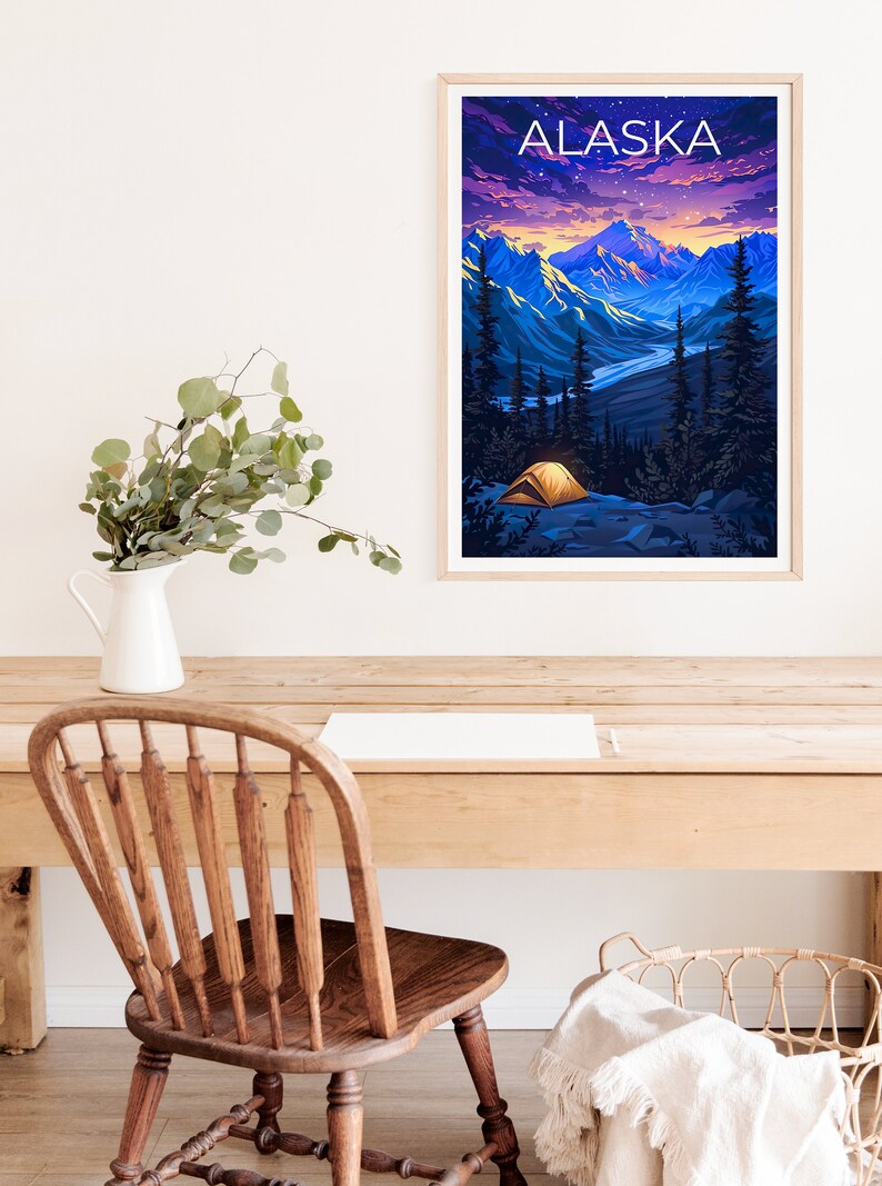 Alaska Poster, Alaska Print, Mountain Poster, Mountain Print, Alaska Travel Poster, Camping Poster, Alaska Art