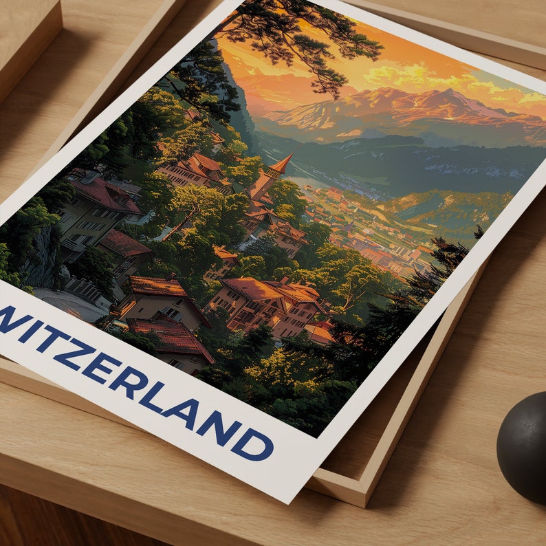 Switzerland Poster, Switzerland Print, Swiss Village Poster, Lucerne Poster, Switzerland Travel Poster, Lucerne Art, Europe Poster