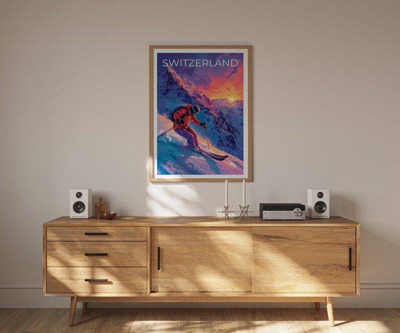 Switzerland Poster, Switzerland Print, Swiss Alps Poster, Swiss Alps Print, Switzerland Poster, Skier Poster, Switzerland Art