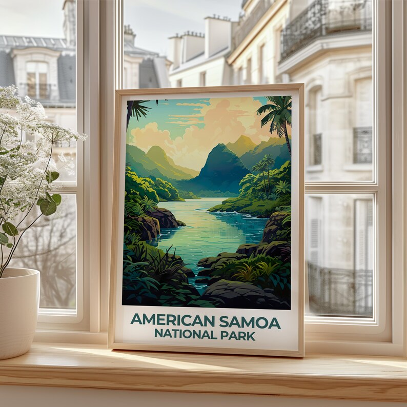 American Samoa National Park Travel Print, Mountains Poster, Jungle Wall Art, Samoa Illustration, Nature Poster, Home Decor, Birthday Gift