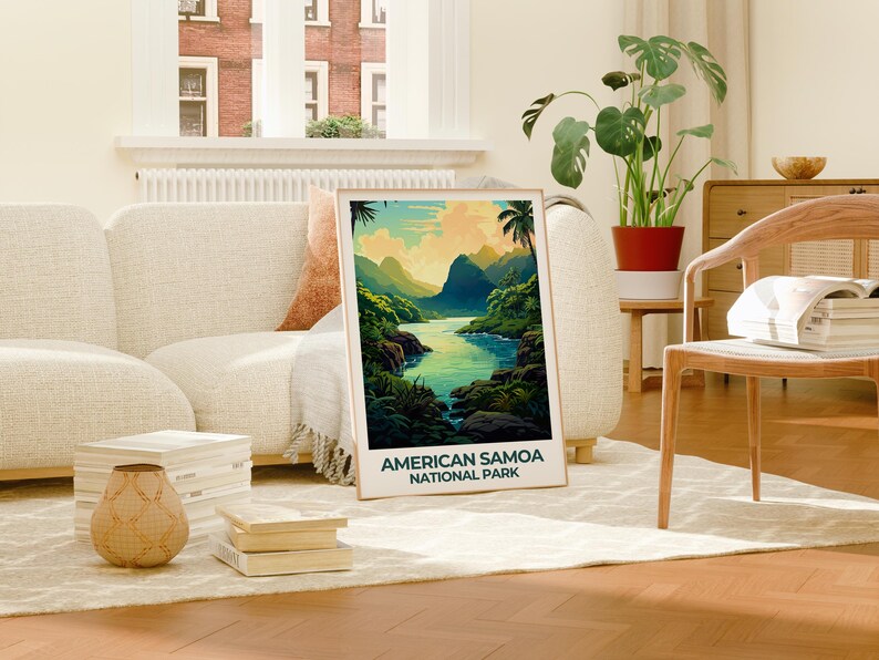 American Samoa National Park Travel Print, Mountains Poster, Jungle Wall Art, Samoa Illustration, Nature Poster, Home Decor, Birthday Gift
